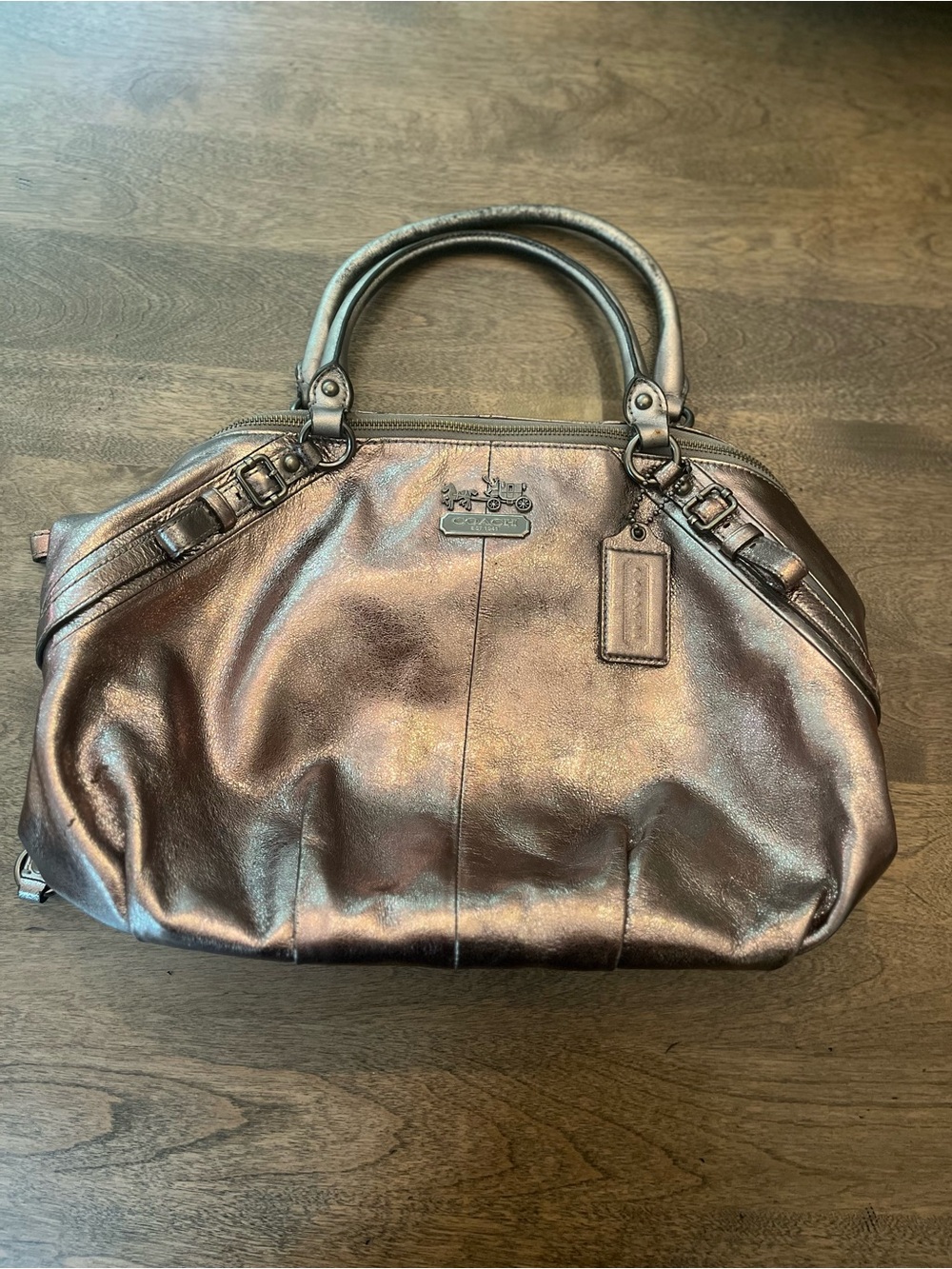 Coach Madison Sophia Metallic Pewter Leather Satchel & Shoulder Bag